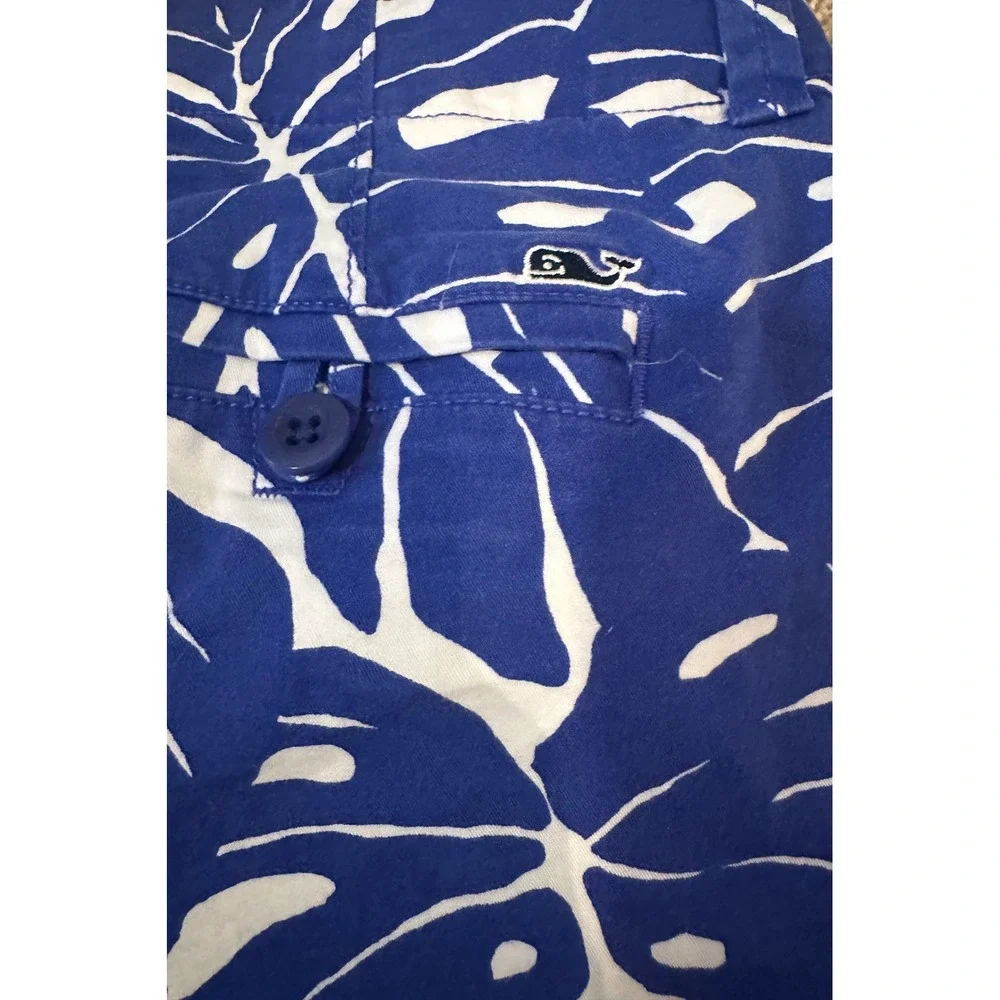 Vineyard Vines Womens Blue White Monstera‎ Leaf Daybreak Shorts Size 0 Tropical